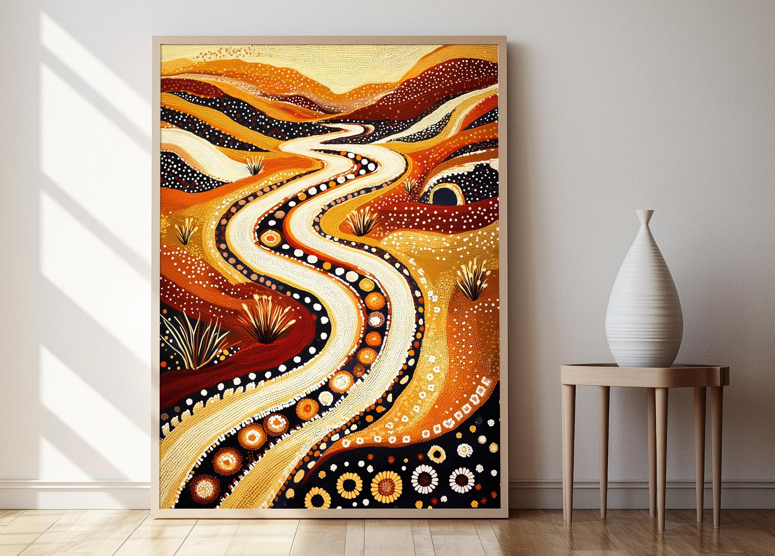 Martu Kangaroo Tracks Art Print, Aboriginal Desert Decor Poster