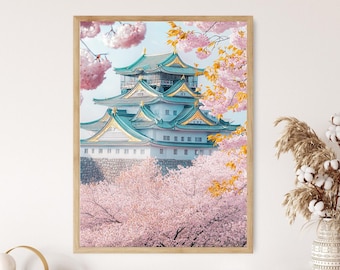 名古屋城の桜のプリント：レトロな日本の旅行ポスター - Etsy 日本
