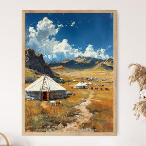 Traditionell mongolisk gerbymålning, konsttryck av nomadisk livsstil
