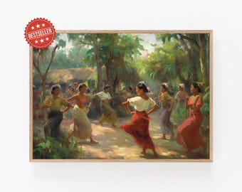 Tinikling Dance Art Print, Filipino Cultural Wall Decor, Vibrant Philippines Folklore Artwork, Traditional Filipino Dance Poster, Ethnic Art