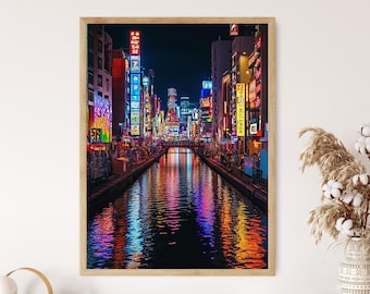 Osaka Dotonbori Canal Art Print, Japan, Neon Lights