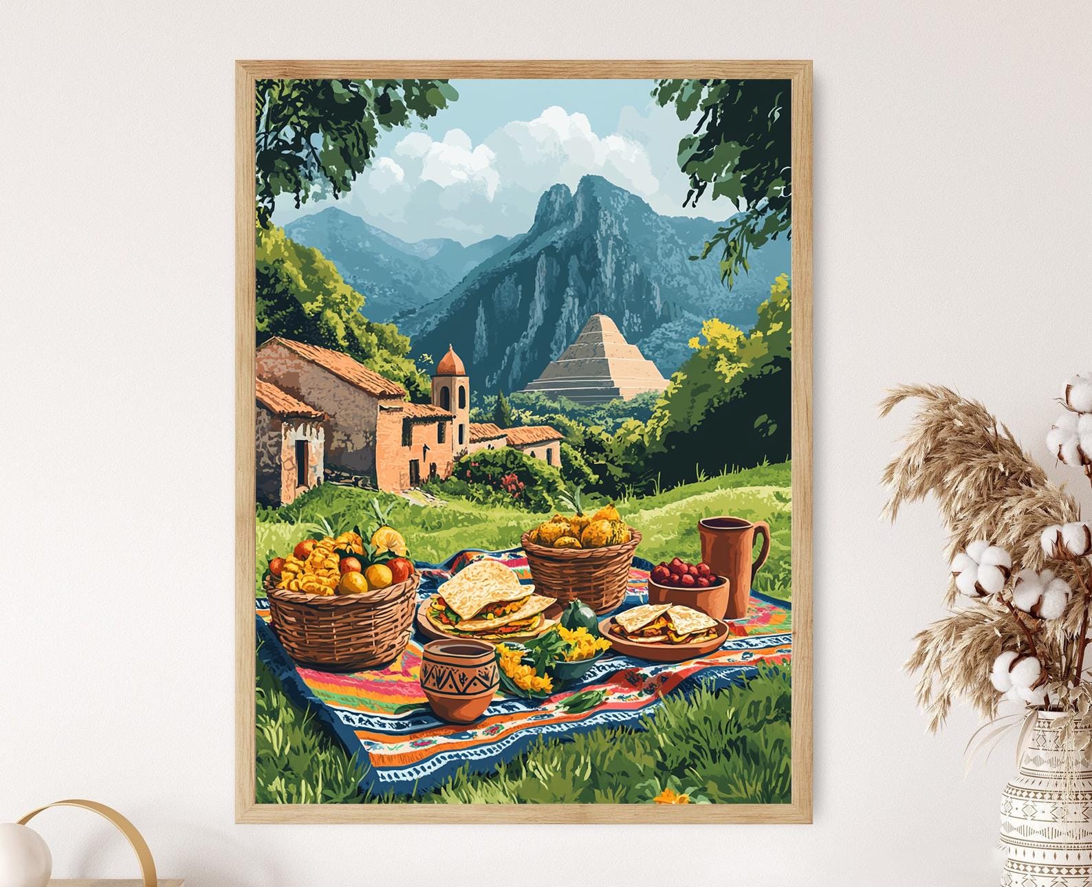 Tepoztlán Picnic Art Print, Mexican Mountain Scene, Mexican