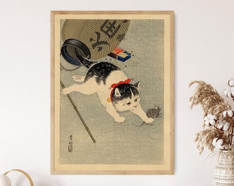 Eine Maus fangen, 1930, Ohara Koson, Shin Hanga Kunstdruck