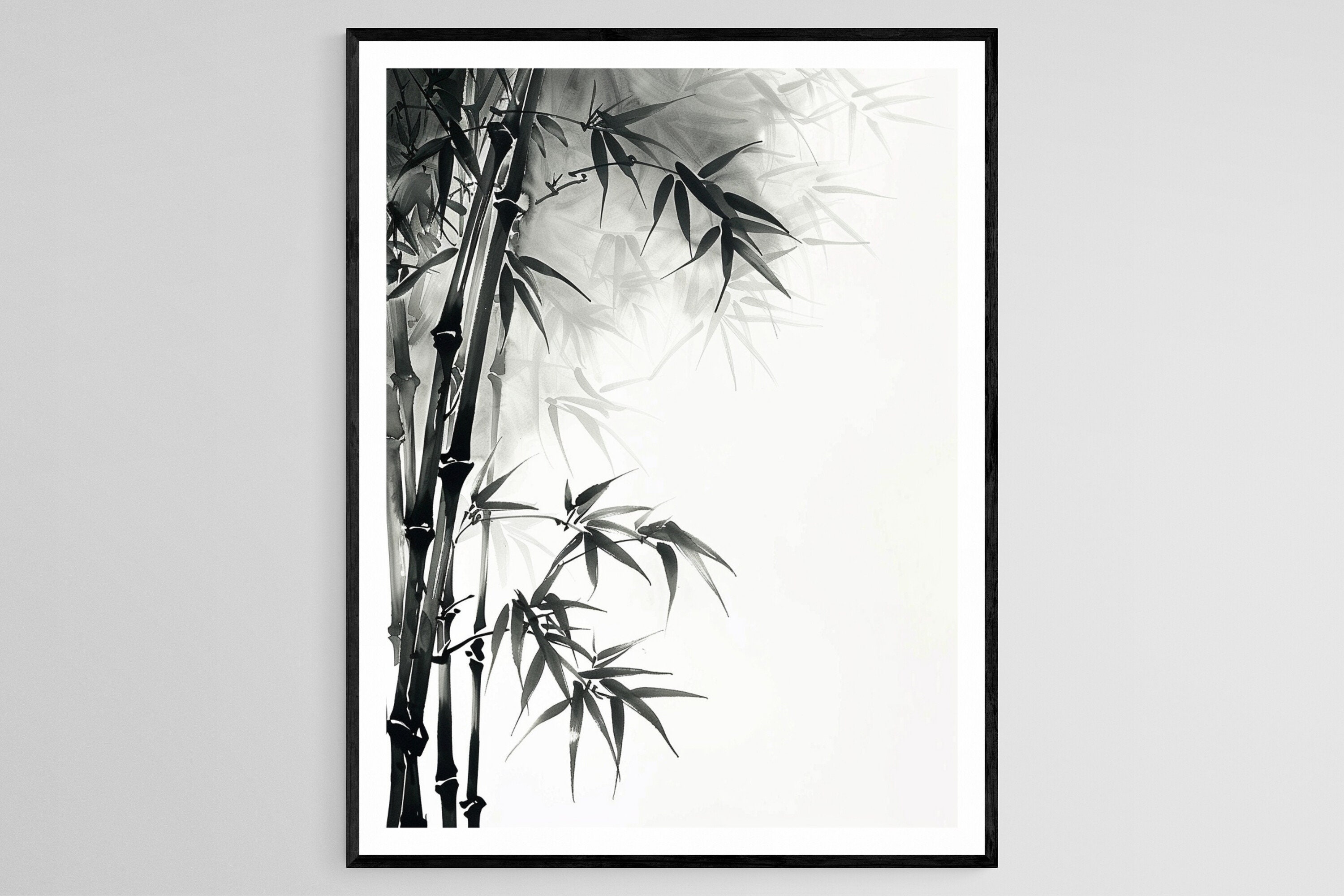 墨絵竹林：日本の水墨画、優雅な壁アート - Etsy 日本