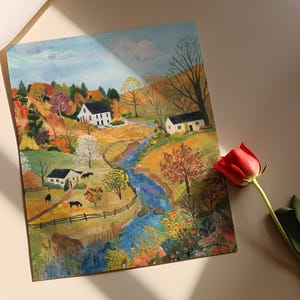 Charming Rural Landscape Print - Grandma Moses Inspired Art image 2