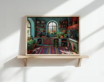 メキシコのキッチンアート、活気に満ちたカラフルな伝統的な風景
