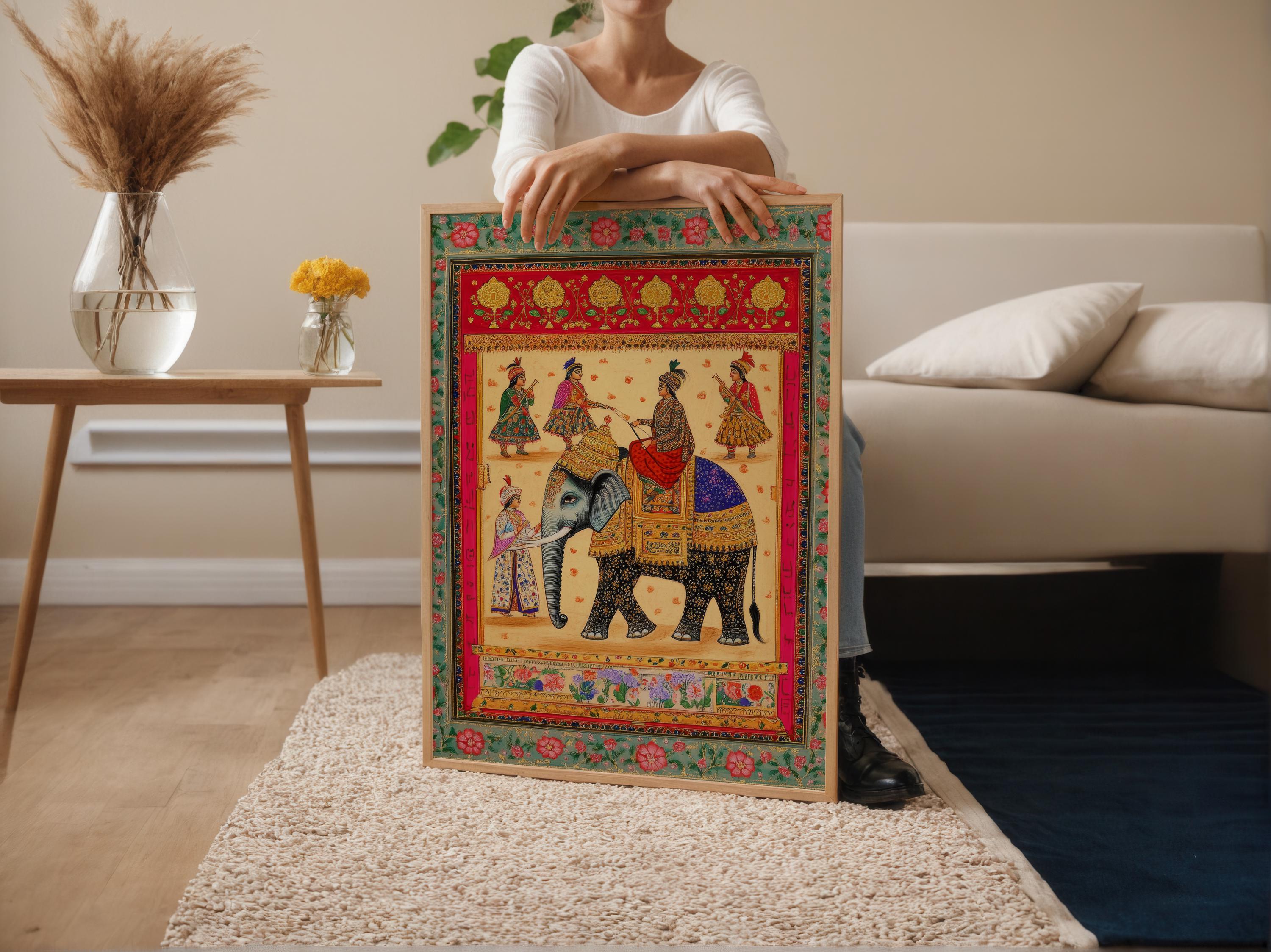 王室の行列のミニチュアアートプリント、アンティークインド絵画、伝統