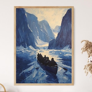 Inuit Kayak Journey Painting, Arctic Maritime Skills