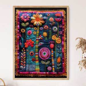 Mexicaanse Mola Estampa de Arte, kleurrijk traditioneel design wanddecoratie, uniek Mexicaans kunstwerk