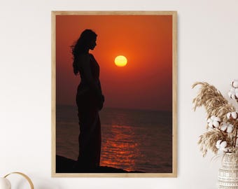 Elegant Indian Woman in Saree Dress, Vibrant and Traditional Art Print