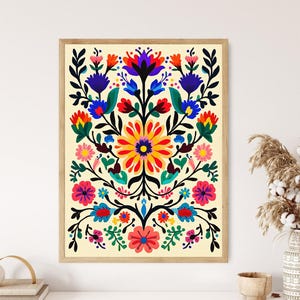 Bright Hungarian Embroidery Print, Folk Art Wall Decor, Bohemian Style Home Art