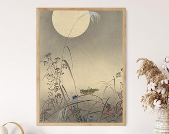 Heuschrecke und Fool Moon, 1910, Ohara Koson, Shin Hanga Kunstdruck