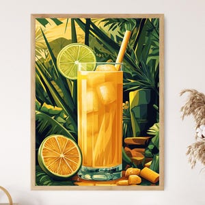 Sugarcane Juice Art Print, limoen en stengel illustratie, Indiaas drankje decor