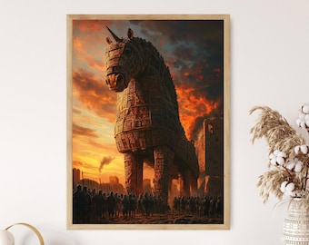 Trojan Horse Art Print: Greek Mythology Poster, Ancient Troy Decor