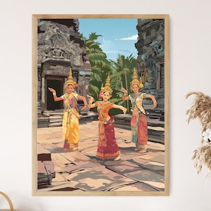 Cambodian Apsara Temple Dance, Angkor Cultural Heritage Painting,Khmer Dancers