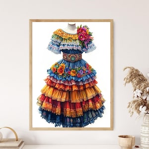 Puerto Rican Festival Clothing Illustration, Traditional Cultural Attire Art