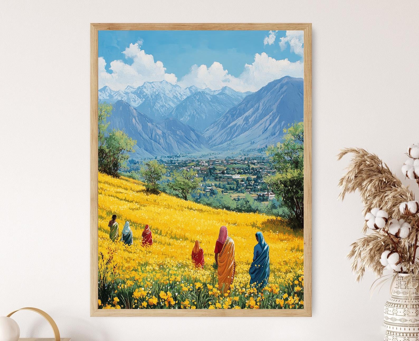 Punjab Mustard Fields Art Print, Women Collecting Flowers, Scenic