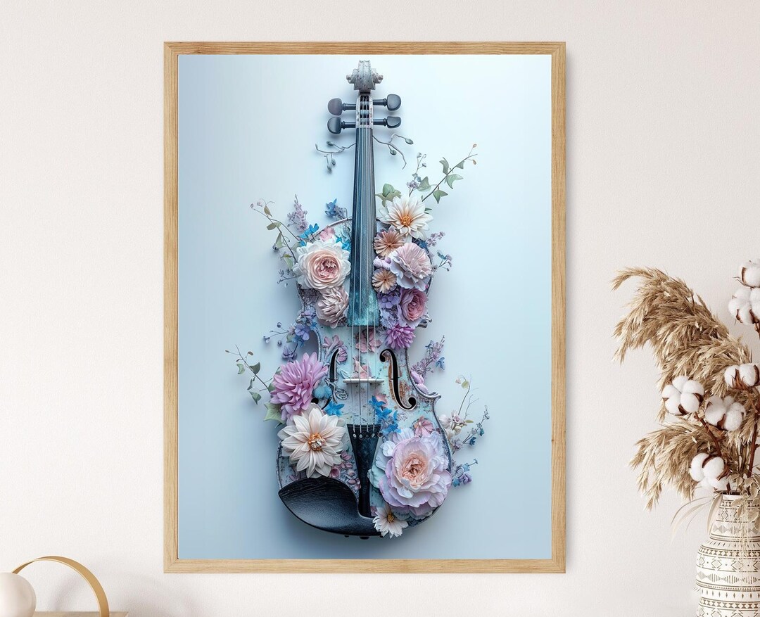 Floral Violin Art Print, Elegant Music and Nature Decor - Etsy