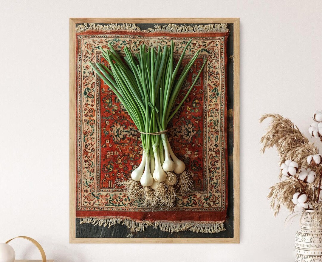 Spring Onions Textiles Spring Onions on Persian Textile Fine Art Print - Etsy