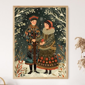Illustration Ancienne Encadrée – Femme Costume Régional – Déco Vintage