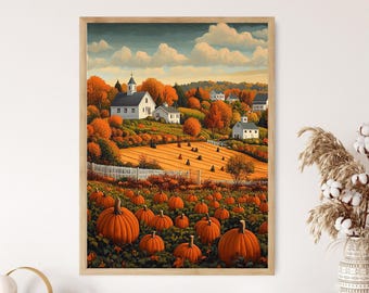 Nantucket Pumpkin Farm Fine Art Print: Grant Wood Inspired Illustration