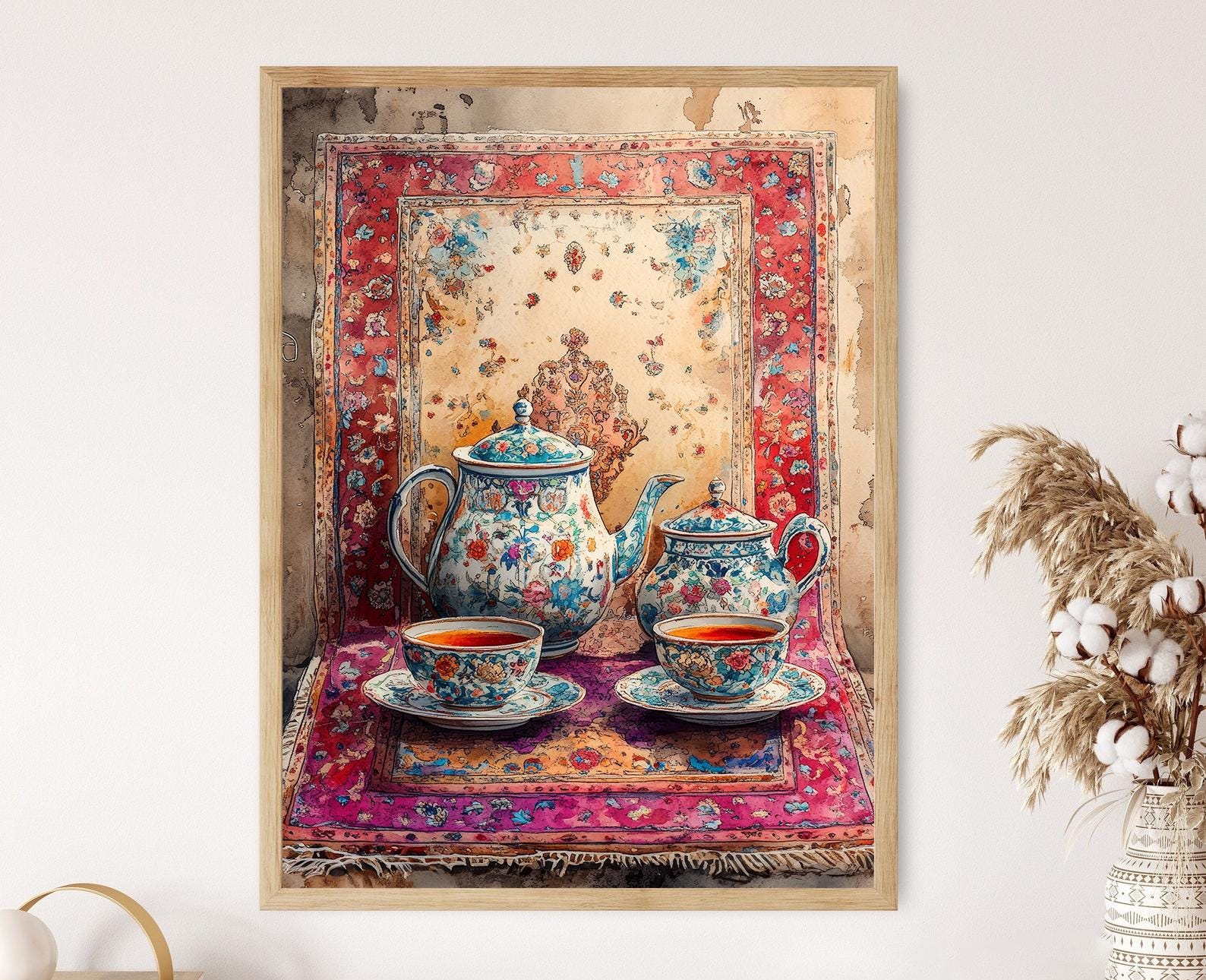 Iranian Tea Set Art Print, Persian Cultural Decor