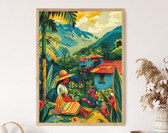 Colombian Coffee Region Poster, Authentic Travel Print