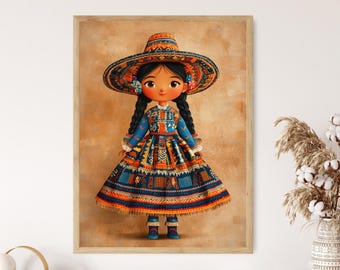 Peruvian Doll Art Print, Traditional Andean Dress