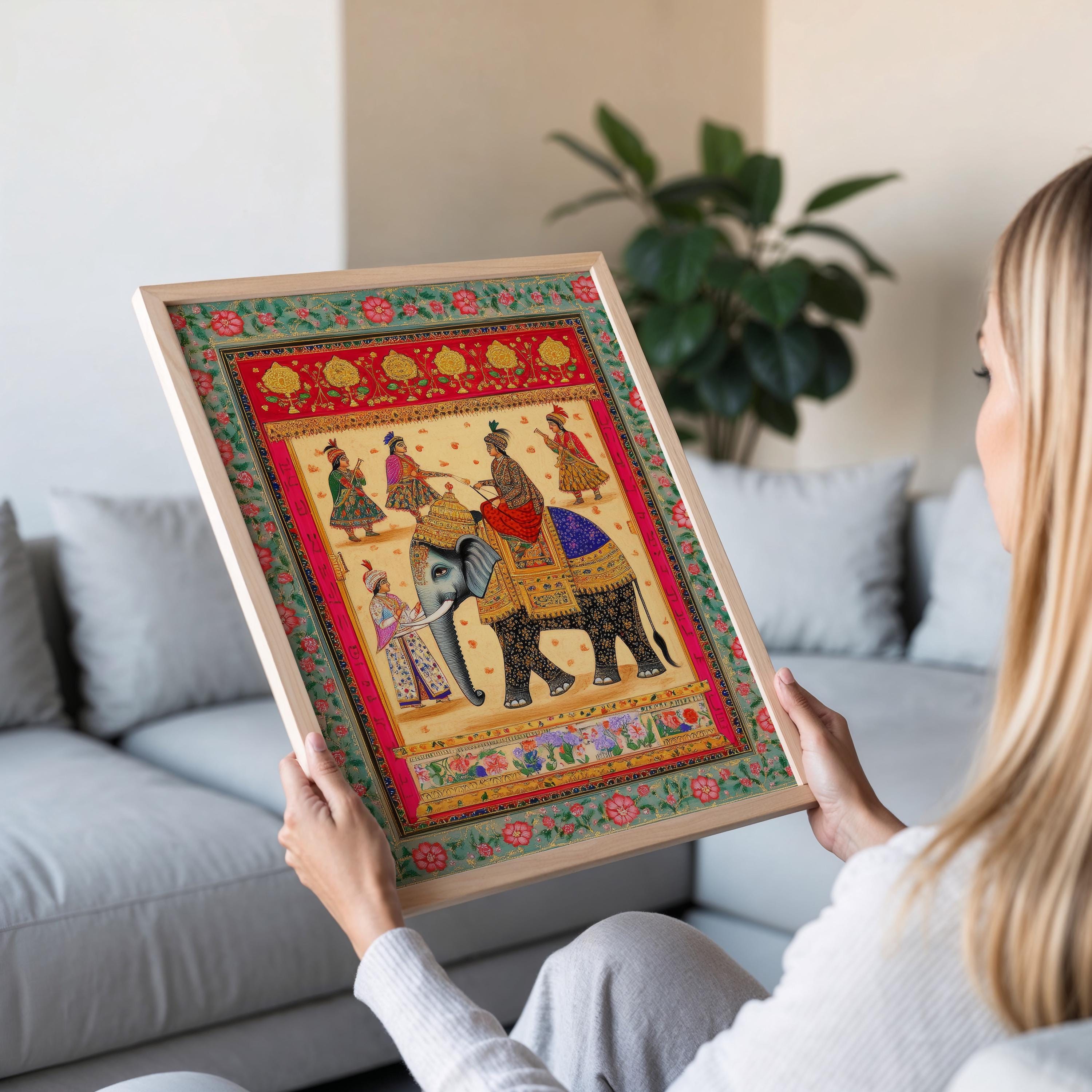 王室の行列のミニチュアアートプリント、アンティークインド絵画、伝統