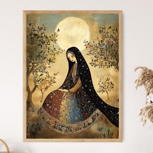 Palestinian Thobe Art Print, Traditional Embroidery, Olive Grove Scene