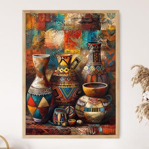 Poterie en céramique africaine colorée, impression d&#39;art traditionnel