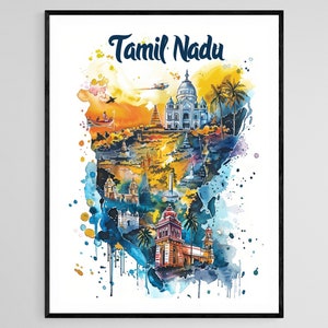 Reiskaart Tamil Nadu, levendig Zuid-Indiaas cultureel schilderij