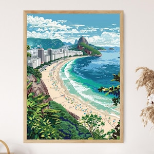 Ipanema Beach Illustration, Scenic View from the Arpoador Rock