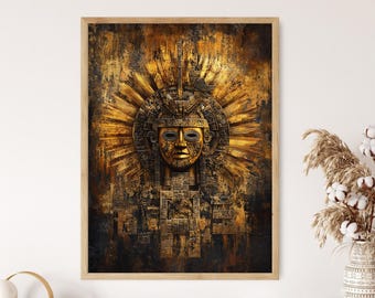 Tonatiuh Art Print, Aztec Sun God and Solar Symbols