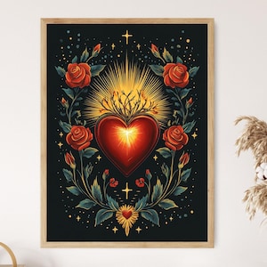 Sacred Heart Milagro Illustration: Devotional Folk Art Print