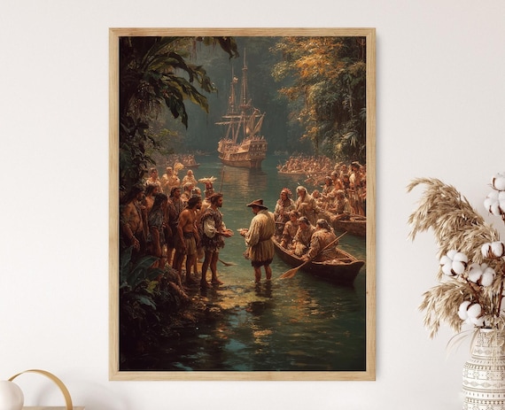 クリストファー・コロンブスと先住民の出会いの絵画、タイノ族との遭遇