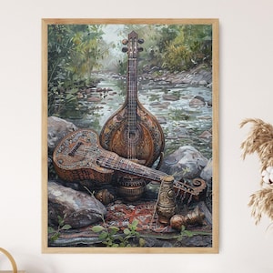 Rustic Pakhawaj with Rich Textures Art, Traditional Indian Musical Instrument Painting