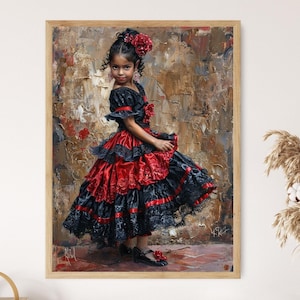Flamenco Dancer Girl Print, Colorful Spanish Dance Illustration