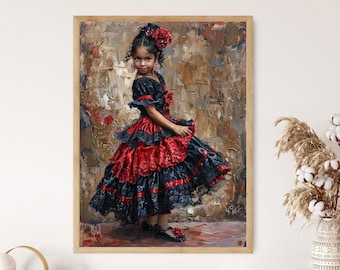 Flamenco Dancer Girl Print, Colorful Spanish Dance Illustration