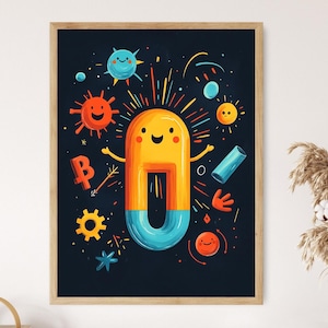 Magnet Spaß Illustration, Kinder Poster Physik, Interaktive Wissenschaftliche Kunst