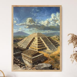 Poster della Piramide del Sole di Teotihuacan, fotografia di viaggio vibrante, arte del patrimonio culturale, regalo perfetto per gli appassionati di storia