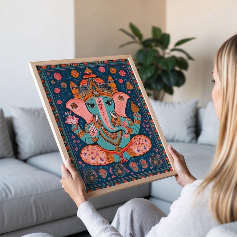 Ganesh Mithila Art Print, Indian Folk Blessings and Symbols image 4