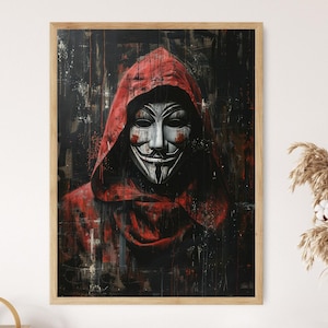 Maskerposter V for Vendetta anoniem, iconische muurkunst, statement woondecoratie, uniek cadeau voor filmliefhebbers