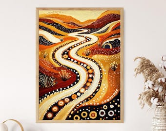 Martu Kangaroo Tracks Art Print, Aboriginal Desert Decor Poster, Dot Painting Artwork