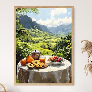 Waimea Frühstückstisch Kunstdruck, Traditionelle hawaiianische Küche, Kulturelle Küchendekoration