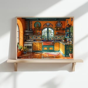 Oeuvre d'art de cuisine mexicaine, scène traditionnelle animée et colorée