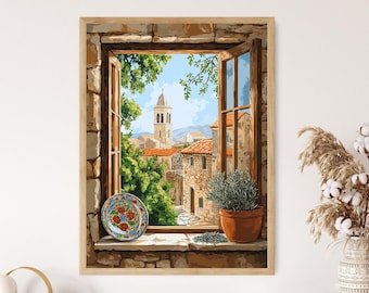 Bethlehem Wooden Window Art Print, Palestinian Church View, Traditional Decor