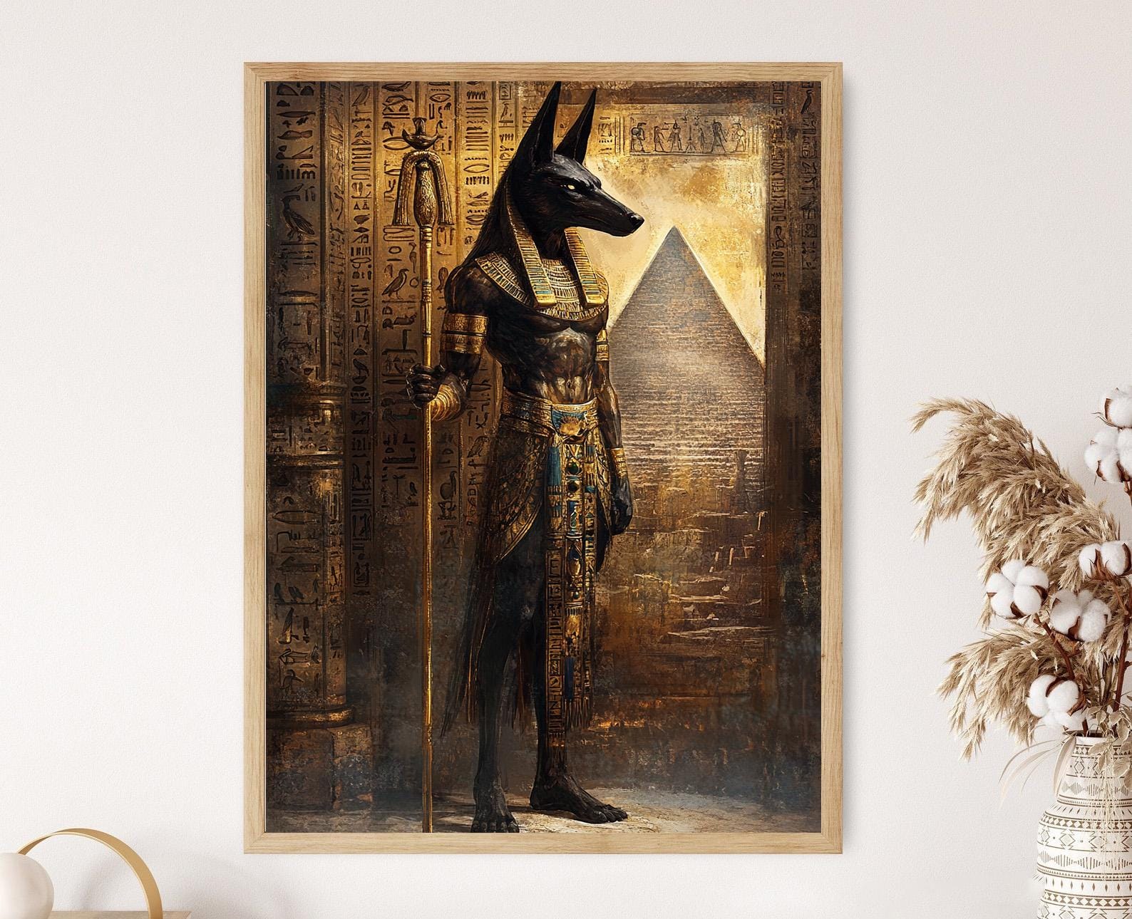Anubis Art Print: Egyptian God of Afterlife, Glowing Temple