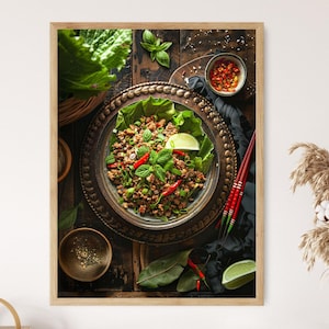 Beautiful Thai Fried Rice Art, Traditional Cuisine Painting, Thai Restaurant Decor