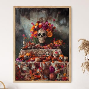 Altar de Muerto Illustration,  Tradiciones Indígenas Wall Decor, Ofrenda Artwork